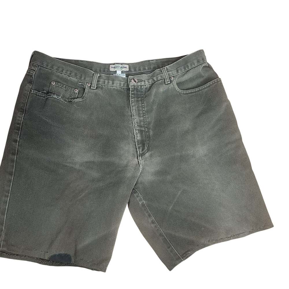 Vintage Men's Guess Denim Jean Green Shorts Jorts Size 40 Distressed